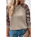 Apricot Plus Size Plaid Raglan Sleeve Crew Neck...