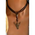 Coffee Western Steer Head Pendant Necklace
