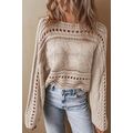 Smoke Gray Hollow-out Cable Knit Cropped Sweater