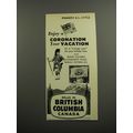 1953 British Columbia Canada Ad - Enjoy a coronation year vacation