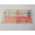 LLOYDS CHEQUE USED 22ND NOV 1950 (13/01)