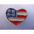 US Flag Heart Lapel Hat Tack Silver Enamel Amer...
