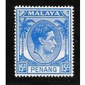 PENANG MALAYA 1949 KG6 15c SG13 13 SG ULTRAMARI...