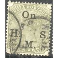 India stamps 1874 - SG O34 - QV 4a green opt OH...