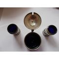 CONDIMENT SET WITH BLUE GLASS LINER / CHURCH STYLE