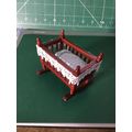 Mahogany Rocking Cradle Blue Check Bedding 1:12...
