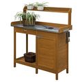 Outdoor Home Garden Potting Bench with Metal Ta...