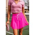 Rose Red Drawstring Elastic Waist Lined Ruffle ...