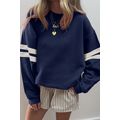 Navy Blue Varsity Striped Detail Drop Shoulder ...
