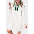 White Jacquard Textured Quarter Zipper Shift Mi...