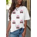White Sequin Bow Strawberry Graphic Crew Neck T...