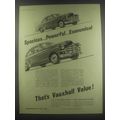 1954 Vauxhall Velox and Wyvern Cars Ad - Spacious.. Powerful.. Economical