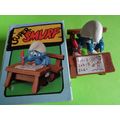 Boxed schoolboy super smurf with desk and bench