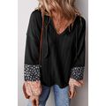 Black Floral Patchwork Textured Knit Drawstring...