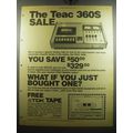 1975 Teac 360S Cassette Deck Advertisement