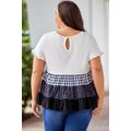 White Plaid Dot Ruffled Plus Size Babydoll Top