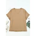 Khaki Ruffle Trim Short Sleeve Oversize Blouse