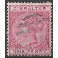 Gibraltar 1887 SG9 1d Rose Wmk Crown CA Good+ U...