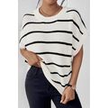 White Stripe Striped Pattern Batwing Sleeve Swe...