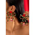 Racing Red Christmas Santa Pendant Beaded Bow K...