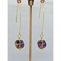 Irregular Glass Purple Gold Bead A Marquise Ear Wire Gold Plated