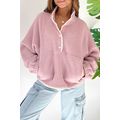 Fushia Stand Neck Half Button Zip Pocket Plush ...