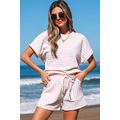 Pink Stripe Knitted Short Sleeve Top and Drawst...