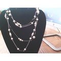 Long Silver Tone 2 Strand Necklace with Station...