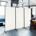 6-Ft White 3-Panel Room Divider Screen with Ste...