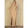 Plus Size Plunge Neck Thigh Split Maxi Dress