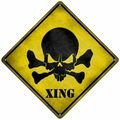Skull Crossbones Crossing 8" Metal Sign yellow ...