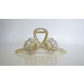 Long one sided round crystal bow gold metal hai...