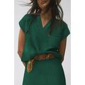 Blackish Green Chest Pocket V Neck Ribbed Cap S...
