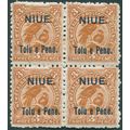 Niue 1903 3d yellow-brown SG13 unused block x4