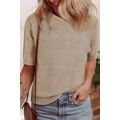 Beige Shiny Knitted Short Sleeve Drop Shoulder ...