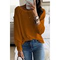 Brown Long Sleeve Cutout Shoulder Relaxed Sweater