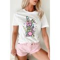 White Bowknot Checkerboard Bunny Graphic Easter...