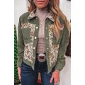 Sage Green Ribbed Retro Floral Patchwork Shirt ...
