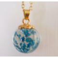Vintage Necklace Blue Flower Glass Globe Ball P...