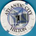 Hilton. $1 Casino Chip. Atlantic City, NJ. B82.