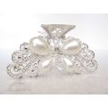 Silver metal butterfly faux pearl and clear cry...