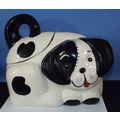 Rare Vintage Ceramic Spotted White Dog with Bla...