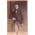 VICTORIAN CDV PHOTO -BEARDED MAN LEANING BY BAR...