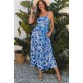Blue Floral Printed Spaghetti Strap Maxi Dress ...