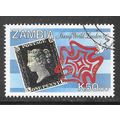 ZAMBIA 1990 STAMP WORLD LONDON PENNY BLACK ON K...