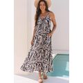 Black Abstract Print Open Back Boho Loose Maxi ...
