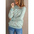 Green Striped Turtleneck Hoodie with Pocket
