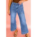 Sky Blue Cropped High Rise Wide Leg Jeans