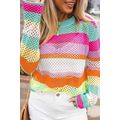 Rose Red Colorblock Patchwork Knit Crochet Eyel...