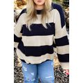 Blue Stripe Color Block PLus Size Drop Shoulder...